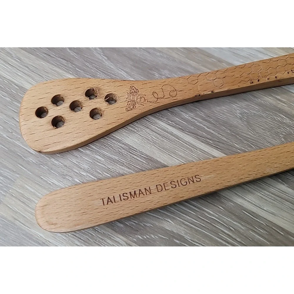 2 Talisman Designs Laser‎ Etched Beechwood Honey Spreader | Honey Bee Design